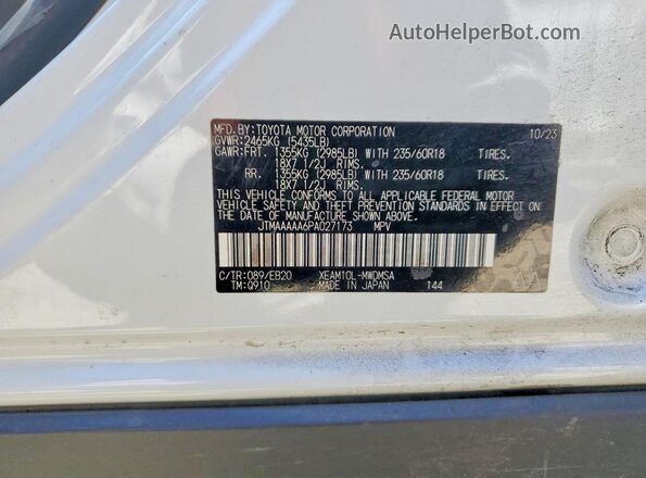 JTMAAAAA6PA027173 2023 TOYOTA BZ4X White Շարժիչի բաժամունքի տեսք