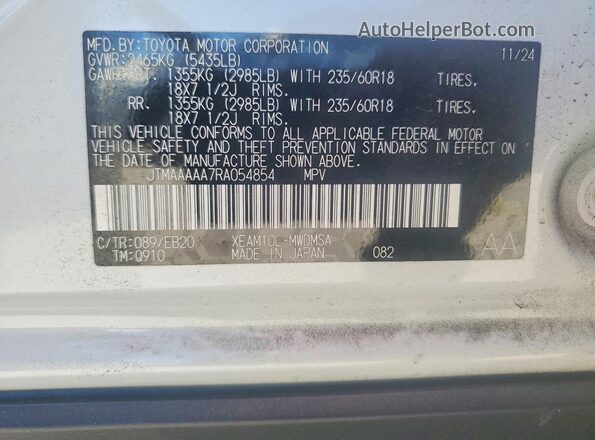 JTMAAAAA7RA054854 2024 TOYOTA BZ4X White Widok komory silnika
