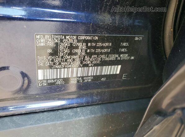 JTMAB3FV6MD043274 2021 TOYOTA RAV4 Blue Widok naklejki z numerem VIN