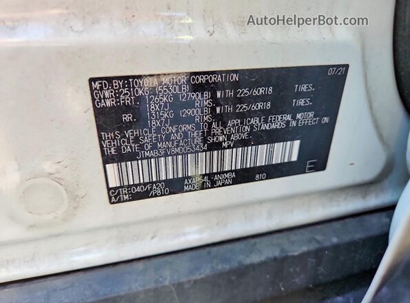 JTMAB3FV8MD053434 2021 TOYOTA RAV4 White ძრავის განყოფილების ხედი