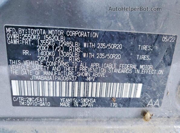 JTMABABA1PA006937 2023 SUBARU SOLTERRA Gray 