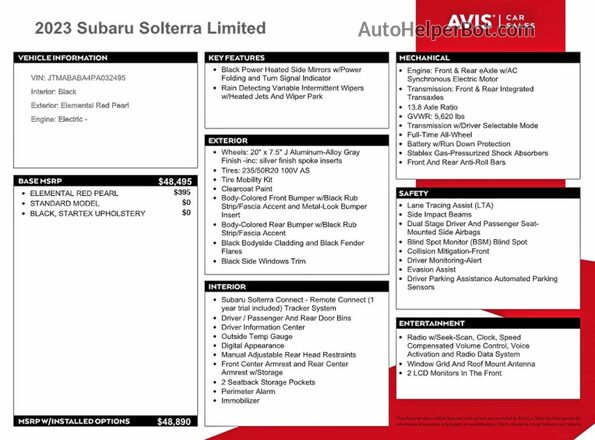 JTMABABA4PA032495 2023 SUBARU SOLTERRA Red VIN կոդի պիտակի տեսք