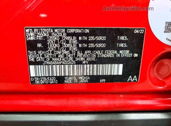 JTMABABA6PA002625 2023 SUBARU SOLTERRA Red Vista del compartimento del motor
