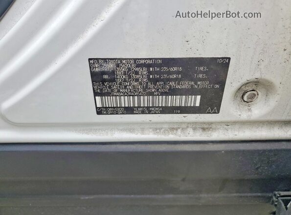 JTMABACA2RA085472 2024 TOYOTA BZ4X White VIN կոդի պիտակի տեսք