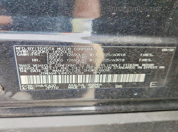 JTMB6RFV4MD007594 2021 TOYOTA RAV4 Black VIN sticker view