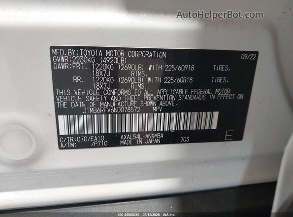 JTMB6RFV6ND078572 2022 TOYOTA RAV4 HYBRID Белый Вид подкапотного пространства