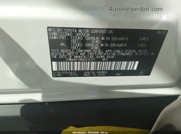 JTMB6RFV8ND076371 2022 TOYOTA RAV4 HYBRID White Շարժիչի բաժամունքի տեսք