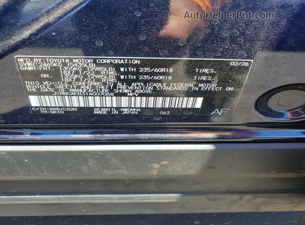 JTMBCAEB3TA007068 2026 TOYOTA BZ Blue VIN sticker view