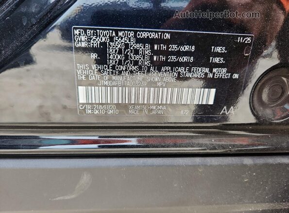 JTMBDAFB1TA003239 2026 TOYOTA BZ Black VIN կոդի պիտակի տեսք