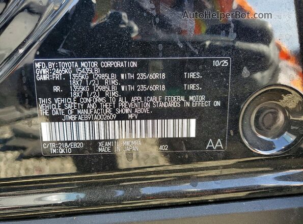 JTMBFAEB9TA002609 2026 TOYOTA BZ Black VIN կոդի պիտակի տեսք
