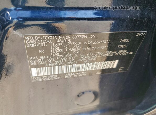 JTMBFREV3HJ708894 2017 TOYOTA RAV4 Blue Vista de la etiqueta del VIN