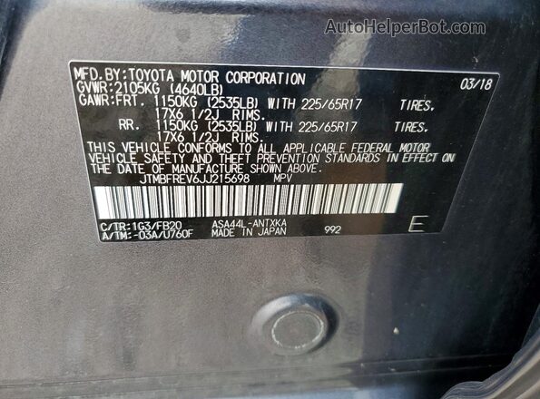 JTMBFREV6JJ215698 2018 TOYOTA RAV4 Gray Engine compartment view