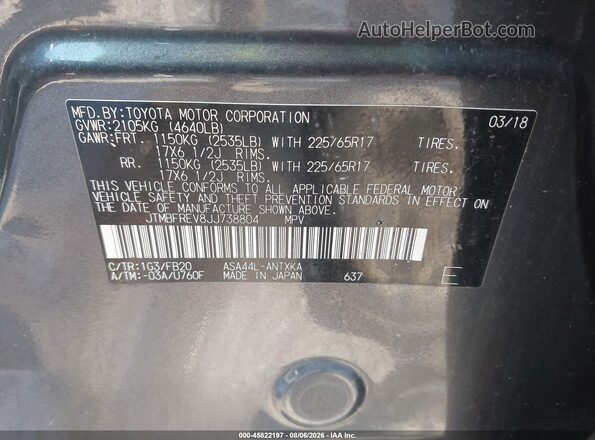 JTMBFREV8JJ738804 2018 TOYOTA RAV4 Серый Вид подкапотного пространства