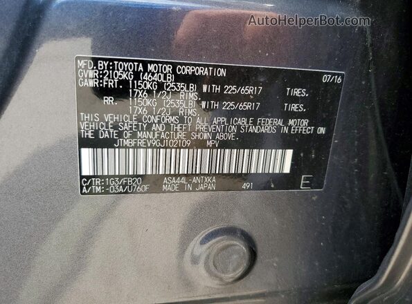 JTMBFREV9GJ102109 2016 TOYOTA RAV4 Gray Vista de la etiqueta del VIN