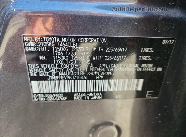 JTMBFREV9HJ715476 2017 TOYOTA RAV4 Серый Вид наклейки с VIN-кодом