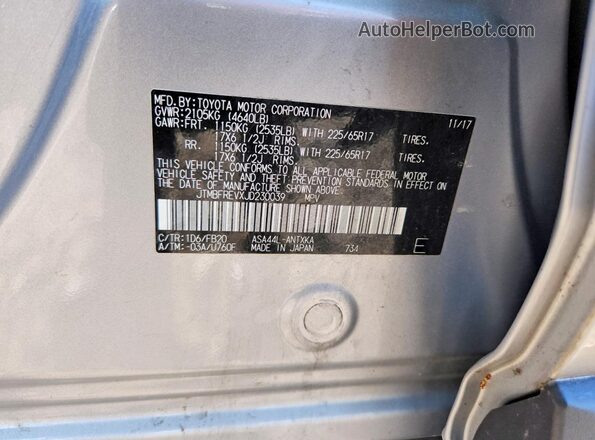 JTMBFREVXJD230039 2018 TOYOTA RAV4 Silver Вид наклейки з VIN-кодом
