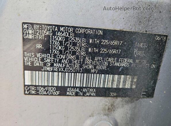 JTMBFREVXJD250713 2018 TOYOTA RAV4 Silver ძრავის განყოფილების ხედი