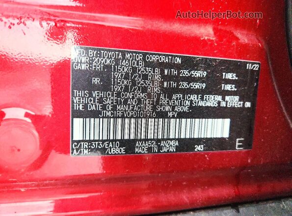 JTMC1RFV0PD101916 2023 TOYOTA RAV4 Red VIN sticker view