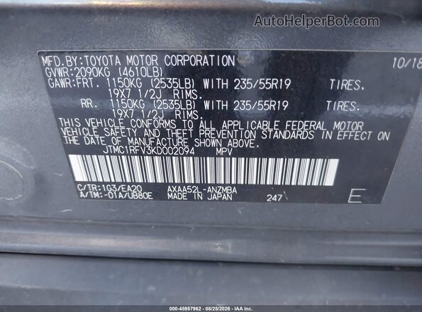 JTMC1RFV3KD002094 2019 TOYOTA RAV4 Black Widok komory silnika