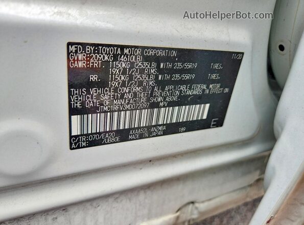 JTMC1RFV3MD072097 2021 TOYOTA RAV4 White სალონის 360-გრადუსიანი ხედი