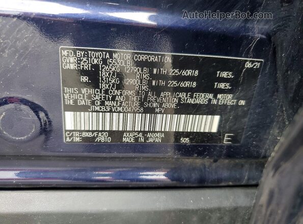 JTMCB3FV0MD047958 2021 TOYOTA RAV4 Blue Vista de la etiqueta del VIN