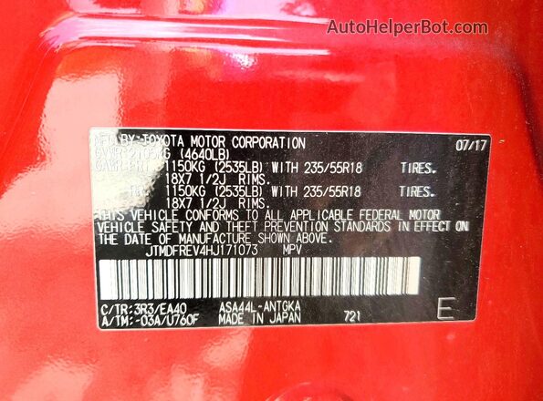 JTMDFREV4HJ171073 2017 TOYOTA RAV4 Red Widok wnętrza 360 stopni