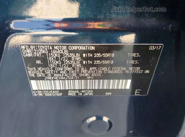 JTMDFREV4HJ704121 2017 TOYOTA RAV4 Blue VIN sticker view