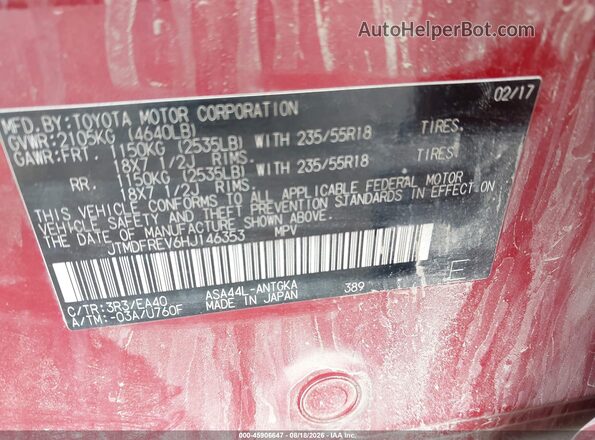 JTMDFREV6HJ146353 2017 TOYOTA RAV4 Red ძრავის განყოფილების ხედი