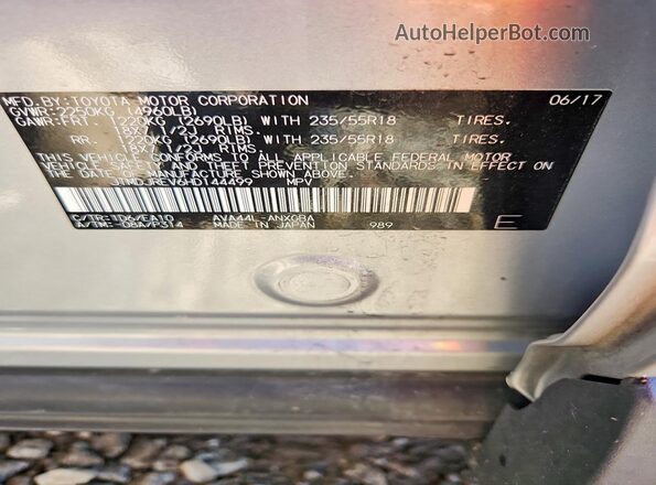 JTMDJREV6HD144499 2017 TOYOTA RAV4 Silver VIN կոդի պիտակի տեսք