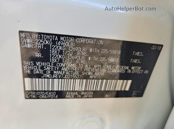 JTMDJREV7JD215537 2018 TOYOTA RAV4 White Սալոնի 360 աստիճան տեսք