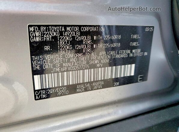 JTME6RFV0SD577215 2025 TOYOTA RAV4 Серебряный Вид наклейки с VIN-кодом
