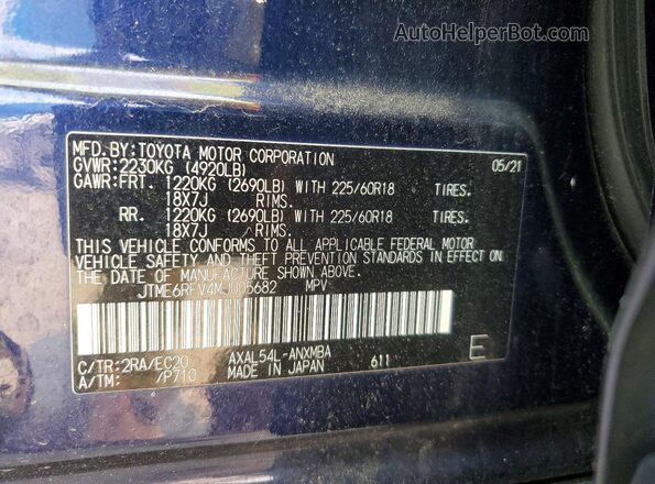 JTME6RFV4MJ005682 2021 TOYOTA RAV4 Blue VIN կոդի պիտակի տեսք