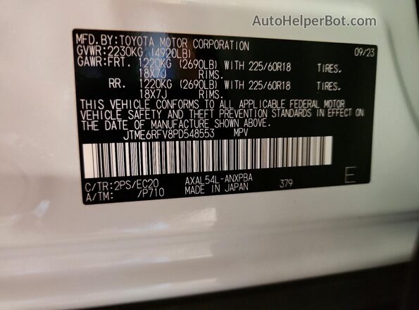 JTME6RFV8PD548553 2023 TOYOTA RAV4 White Панорамний вид салону 360°