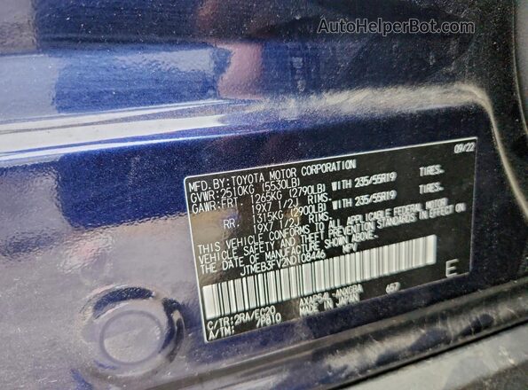 JTMEB3FV2ND108446 2022 TOYOTA RAV4 Blue VIN კოდის სტიკერის ხედი