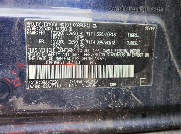 JTMEWRFV1LJ033101 2020 TOYOTA RAV4 Blue VIN sticker view