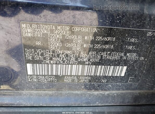 JTMEWRFV7KJ014972 2019 TOYOTA RAV4 HYBRID Dark Blue Widok komory silnika