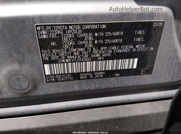 JTMEWRFV7LD540860 2020 TOYOTA RAV4 HYBRID Silver Widok komory silnika