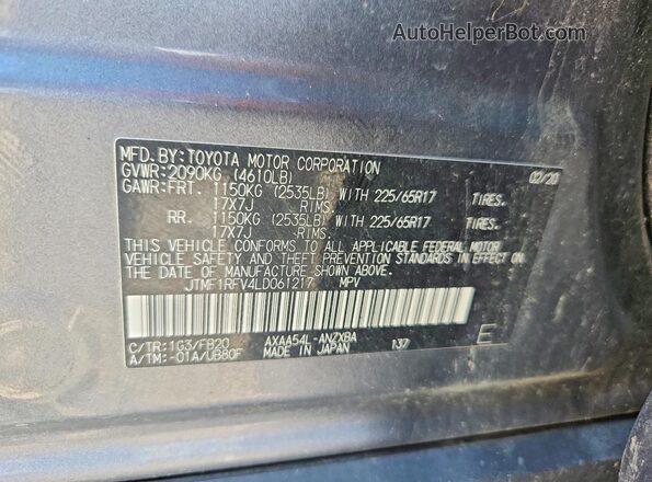 JTMF1RFV4LD061217 2020 TOYOTA RAV4 Charcoal Engine compartment view