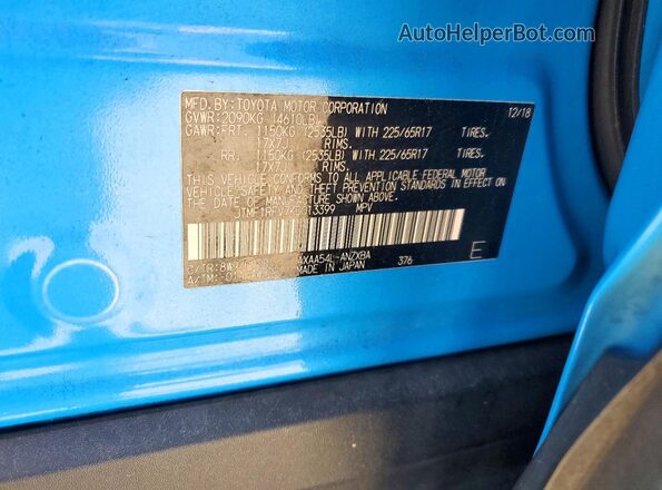 JTMF1RFV7KD013399 2019 TOYOTA RAV4 Синий Вид наклейки с VIN-кодом