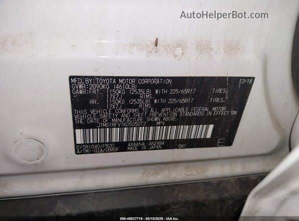 JTMG1RFV1KD505012 2019 TOYOTA RAV4 White Engine compartment view