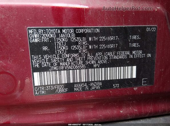 JTMG1RFV5ND086585 2022 TOYOTA RAV4 Red Widok komory silnika