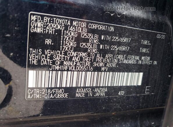 JTMH1RFV0LD055116 2020 TOYOTA RAV4 Black Vista de la etiqueta del VIN