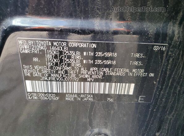 JTMJFREV0GJ077192 2016 TOYOTA RAV4 Black VIN sticker view