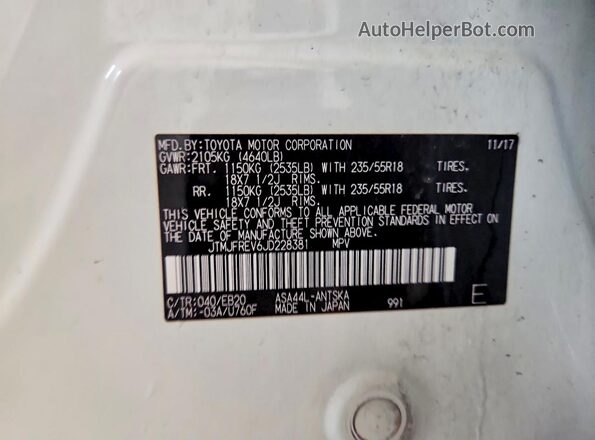 JTMJFREV6JD228381 2018 TOYOTA RAV4 White 