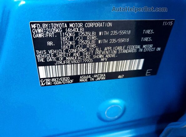 JTMJFREV8GD179905 2016 TOYOTA RAV4 Blue Widok komory silnika