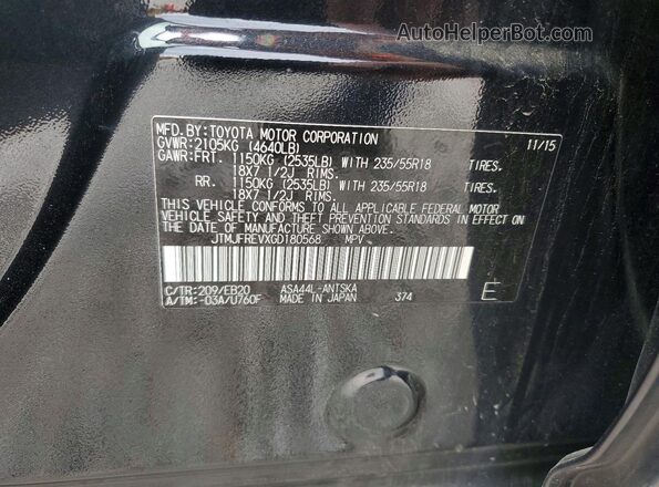 JTMJFREVXGD180568 2016 TOYOTA RAV4 Black Widok naklejki z numerem VIN