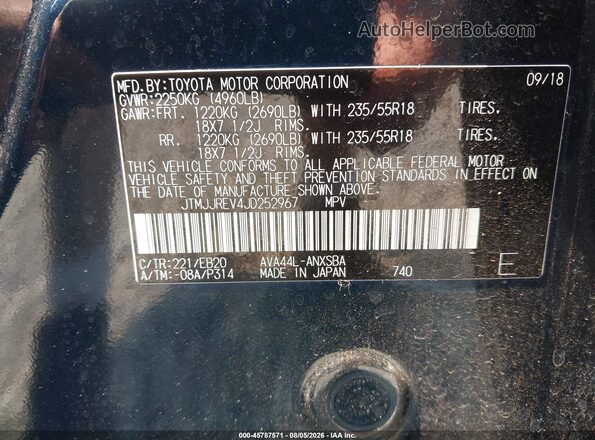 JTMJJREV4JD252967 2018 TOYOTA RAV4 HYBRID Black Engine compartment view