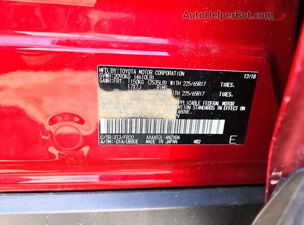 JTMK1RFV7KJ004153 2019 TOYOTA RAV4 Burgundy VIN sticker view
