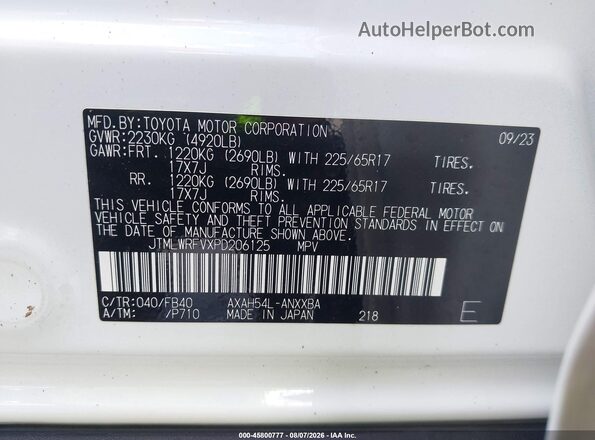 JTMLWRFVXPD206125 2023 TOYOTA RAV4 HYBRID Белый Вид подкапотного пространства