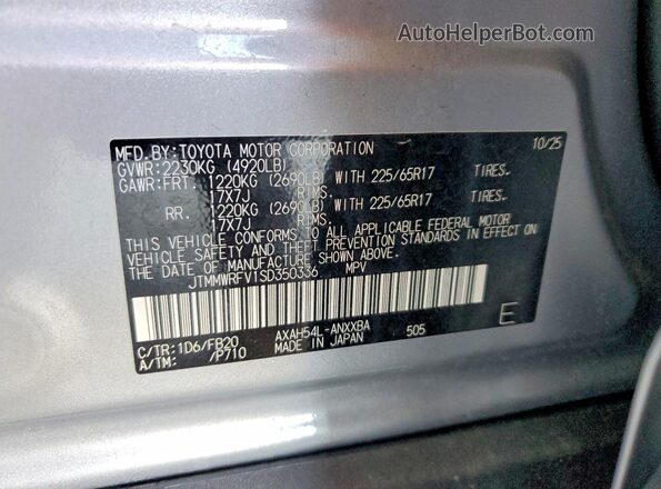 JTMMWRFV1SD350336 2025 TOYOTA RAV4 Silver Widok naklejki z numerem VIN